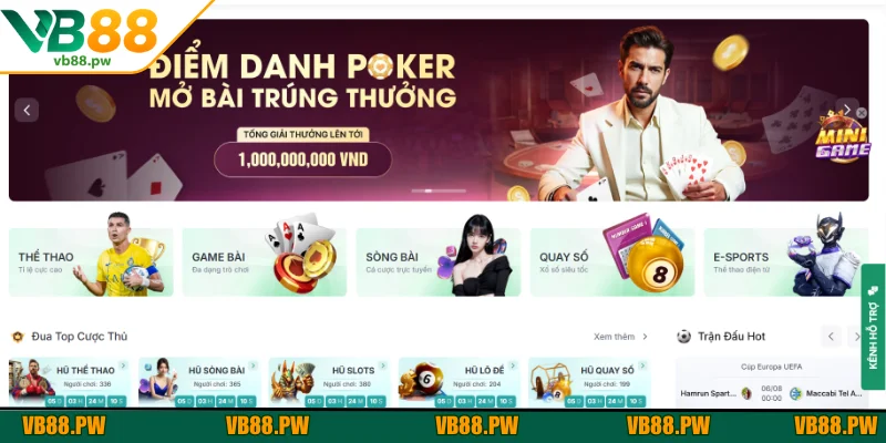 Nhà cái VB88 mang đến cơ hội nhận thưởng hấp dẫn